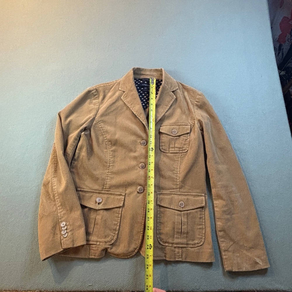 Lands End Corduroy Blazer Womens 12 Tan Brown Utility Jacket Dark Academia - Picture 3 of 9